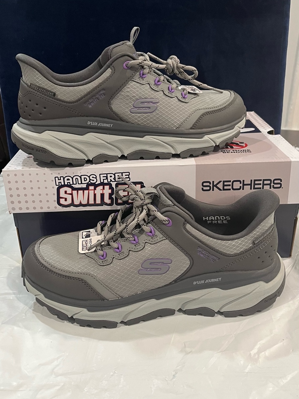 Skechers Hands Free Slip-ins Swift Fit Hiker Women’s 8 Charcoal Purple NIB